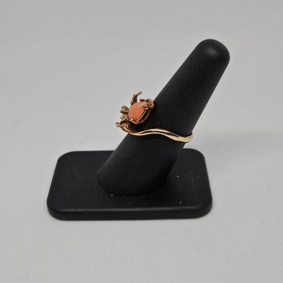 Art Nouveau Era 10K Yellow Gold Coral and White Sapphire Ring Size 6.5 - Picture 5 of 8